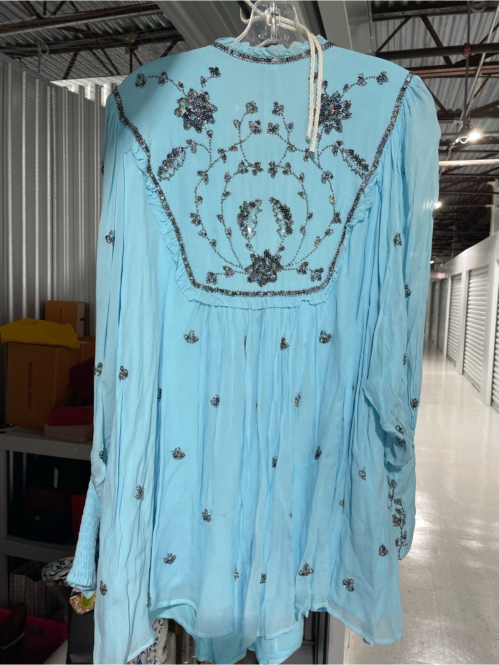 Free People Sky Blue Sequin Embellished Boho Mini Dress - Picture 3 of 6